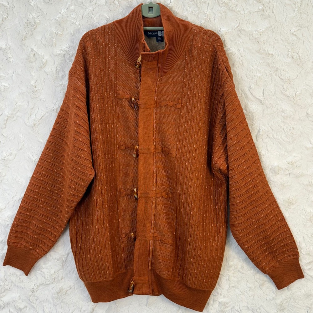Michael Irvin Mens Orange Knit Cardigan Sweater Toggle Closure Zipper XXL Zip‎